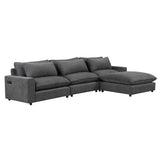 Chenille Cloud Sectional with Ottoman, Charging Ports and Three Back Pillows - Grey - Furniture Home Direct