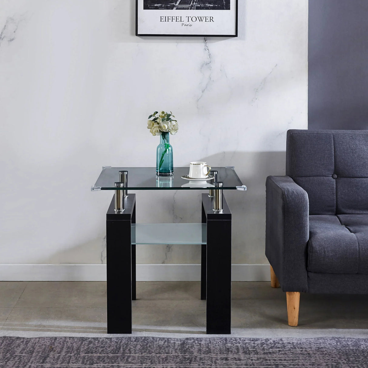 Clear Glass Top Side Table, Modern Design For Home - Furniture Home Direct