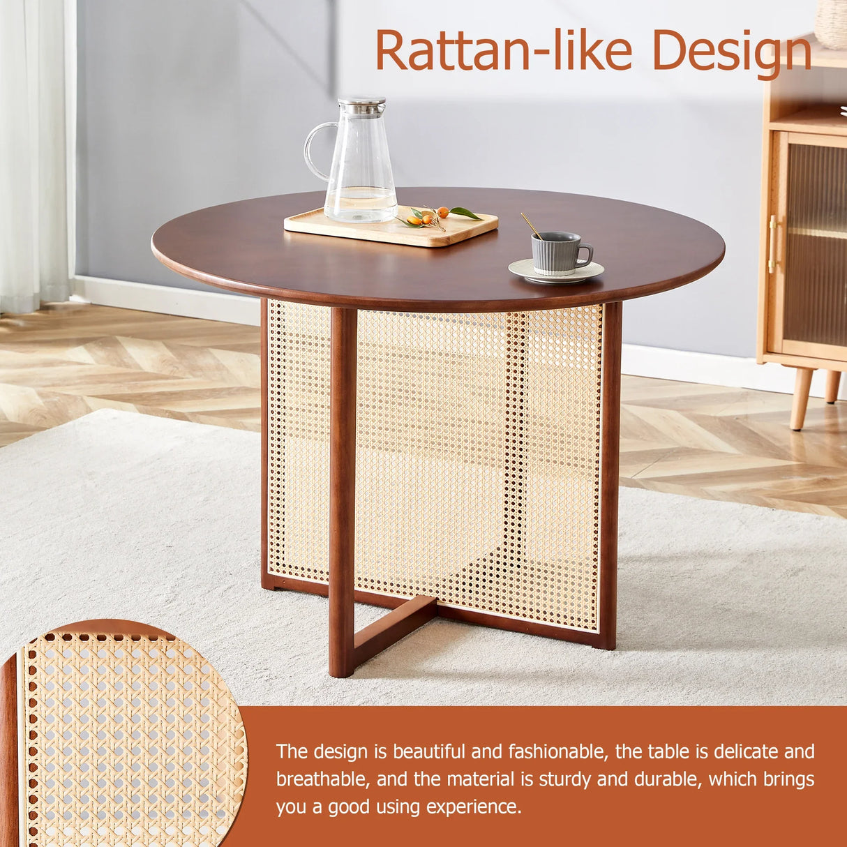Dining Table Round Solid Wood Modern Rustic Style Walnut - Furniture Home Direct
