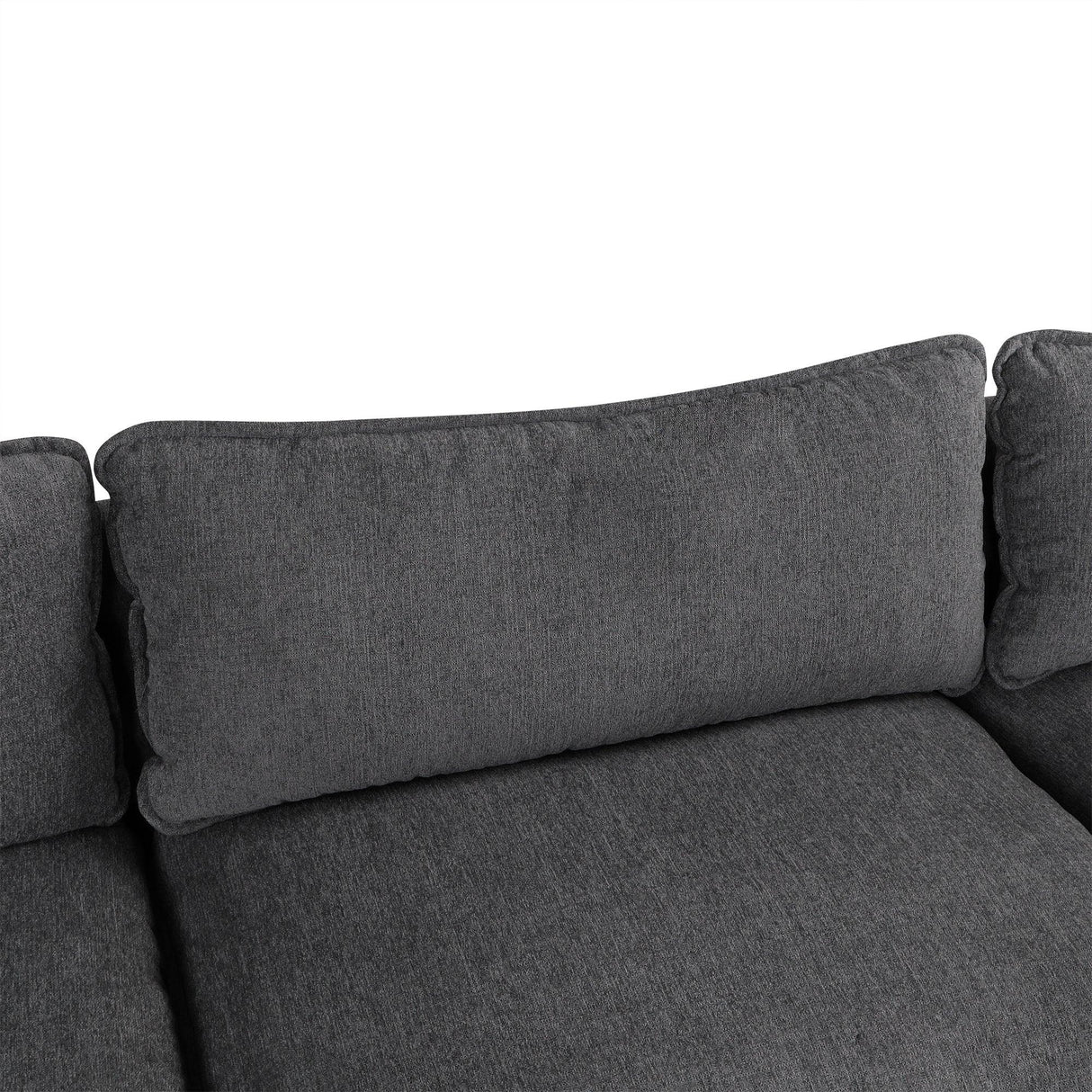 Chenille Cloud Sectional with Ottoman, Charging Ports and Three Back Pillows - Grey - Furniture Home Direct