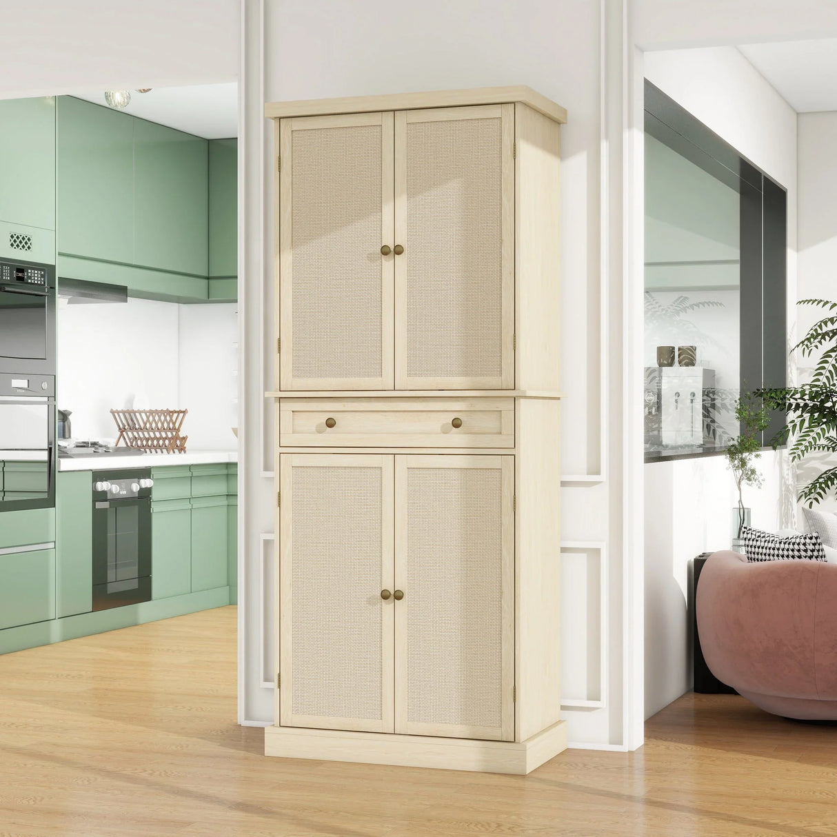 4 Door Storage Cabinet With 1 Drawer And 4 Adjustable Inner Shelves - Natural - Furniture Home Direct