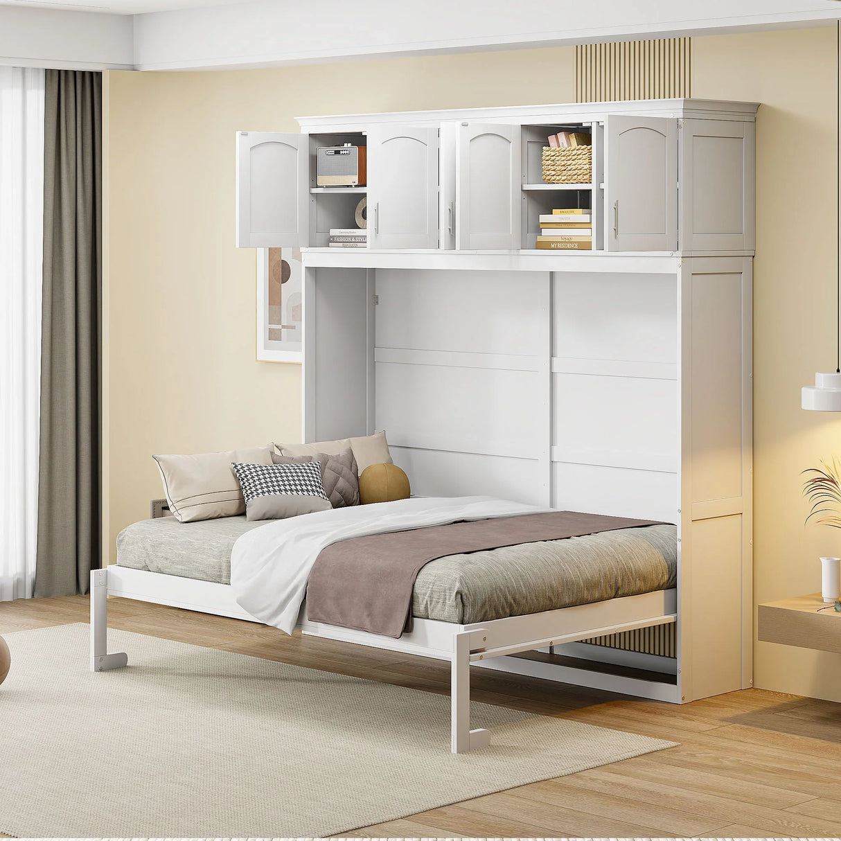 Murphy Modern Bed With Top Cabinets For Space Saving And Comfort - Furniture Home Direct