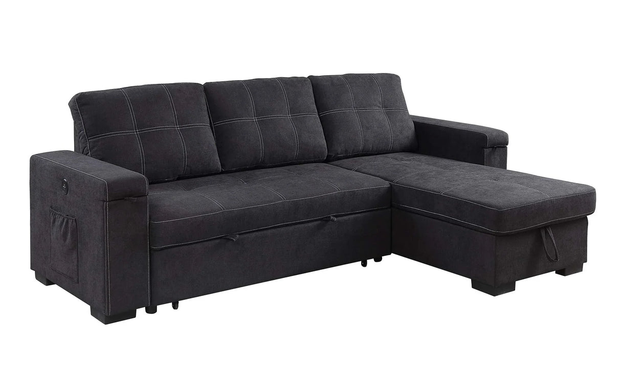 Toby - Woven Fabric Reversible Sleeper Sectional Sofa With Storage Chaise Cup Holder Charging Ports And Pockets - Furniture Home Direct