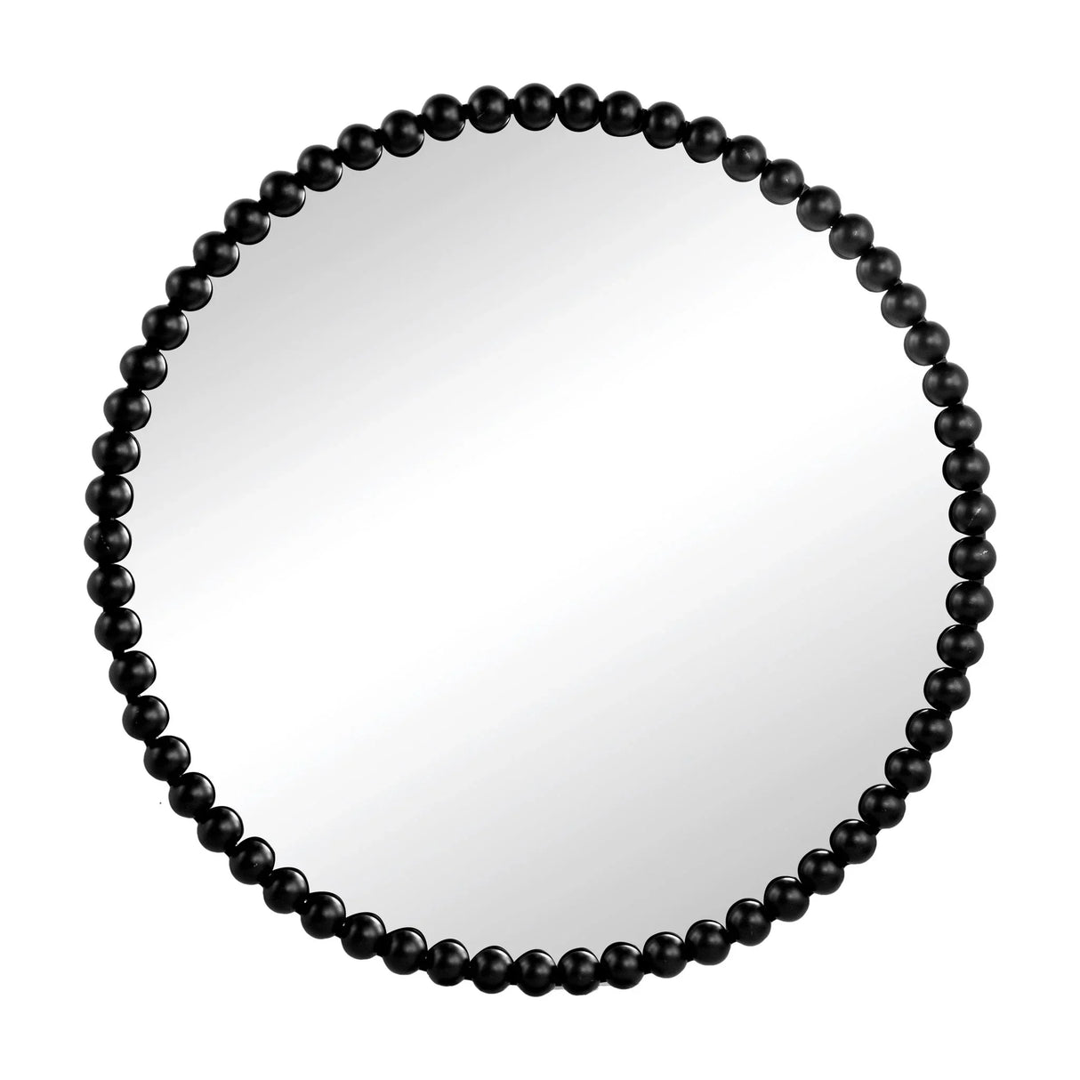 Circle Mirror With Metal Beaded Frame, Wall Mirror For Living Room Bedroom Entryway - Black - Furniture Home Direct