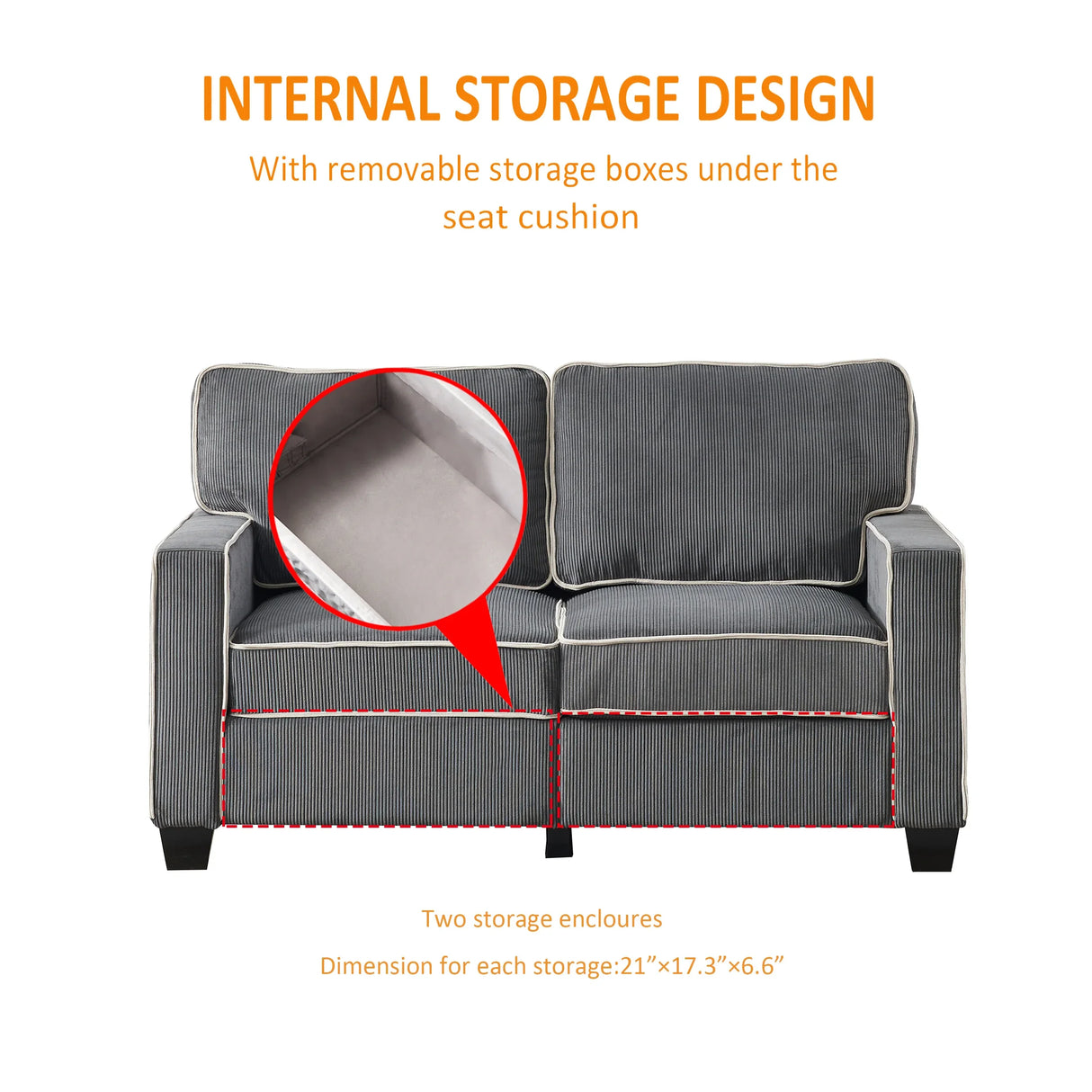Corduroy Living Room Set Including Sofa and Love Seat - Dark Grey - Furniture Home Direct
