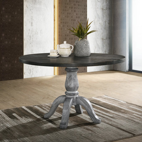 Dining Set Round Pedestal Table With Chairs Weathered White - Furniture Home Direct