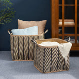 Square Palm Leaf Woven Wicker Storage Basket With Handles (Set of 2) - Back / Brown - Furniture Home Direct