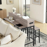 Console Table Set With LED Light Power Outlet Grey - Furniture Home Direct