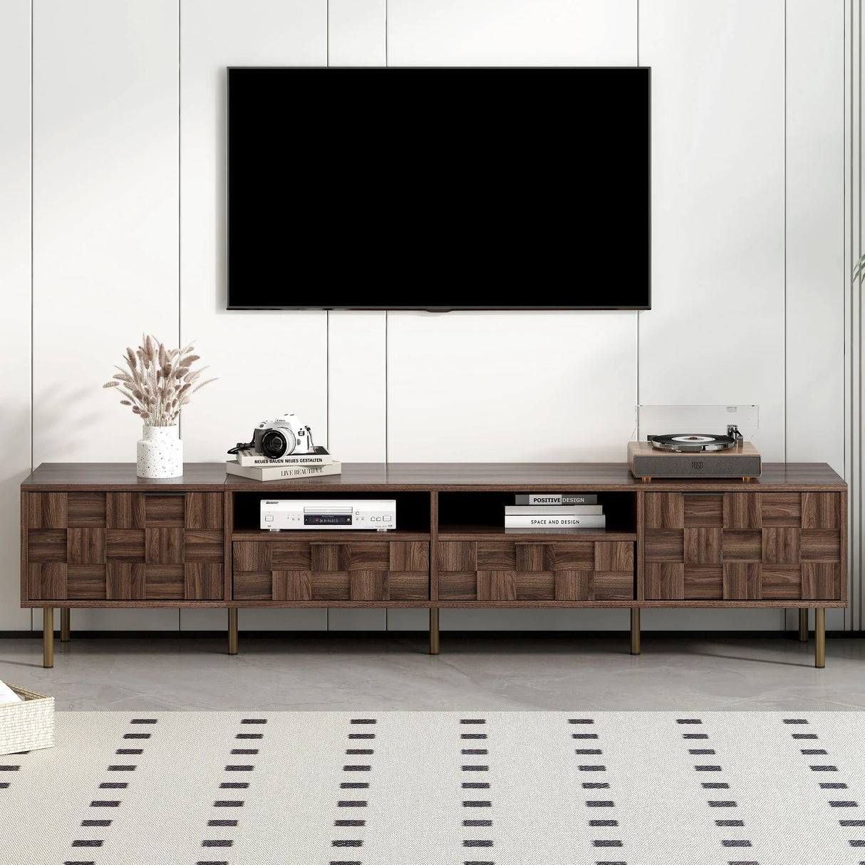 Mid Century TV Stand With 2 Drawers, Media Console Table For Tvs Up To 85'', Entertainment Center With Storage For Living Room - Dark Brown - Furniture Home Direct