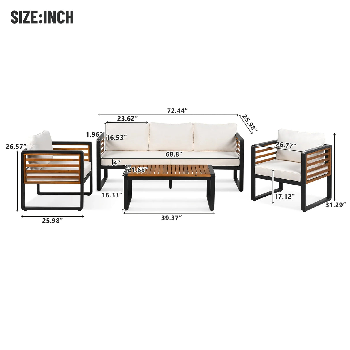 4 Piece Outdoor Conversation Set - Beige - Furniture Home Direct