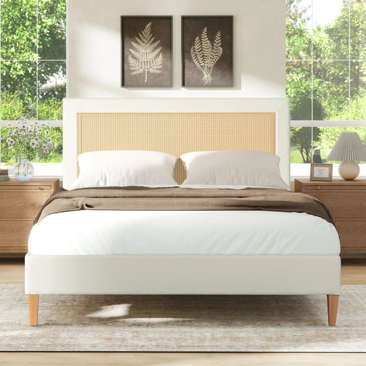 Haley - Upholstered Cane Back Platform Bed - Furniture Home Direct