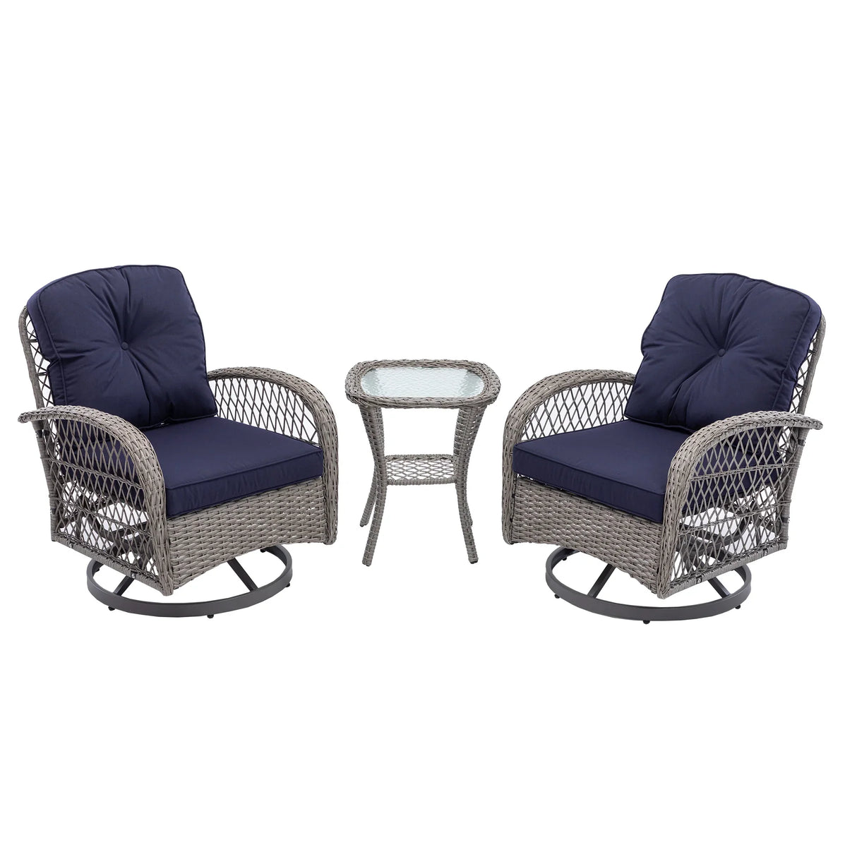 3 Piece Conversation Set With Glass Coffee Table - Navy Blue - Furniture Home Direct