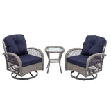 3 Piece Conversation Set With Glass Coffee Table - Navy Blue - Furniture Home Direct