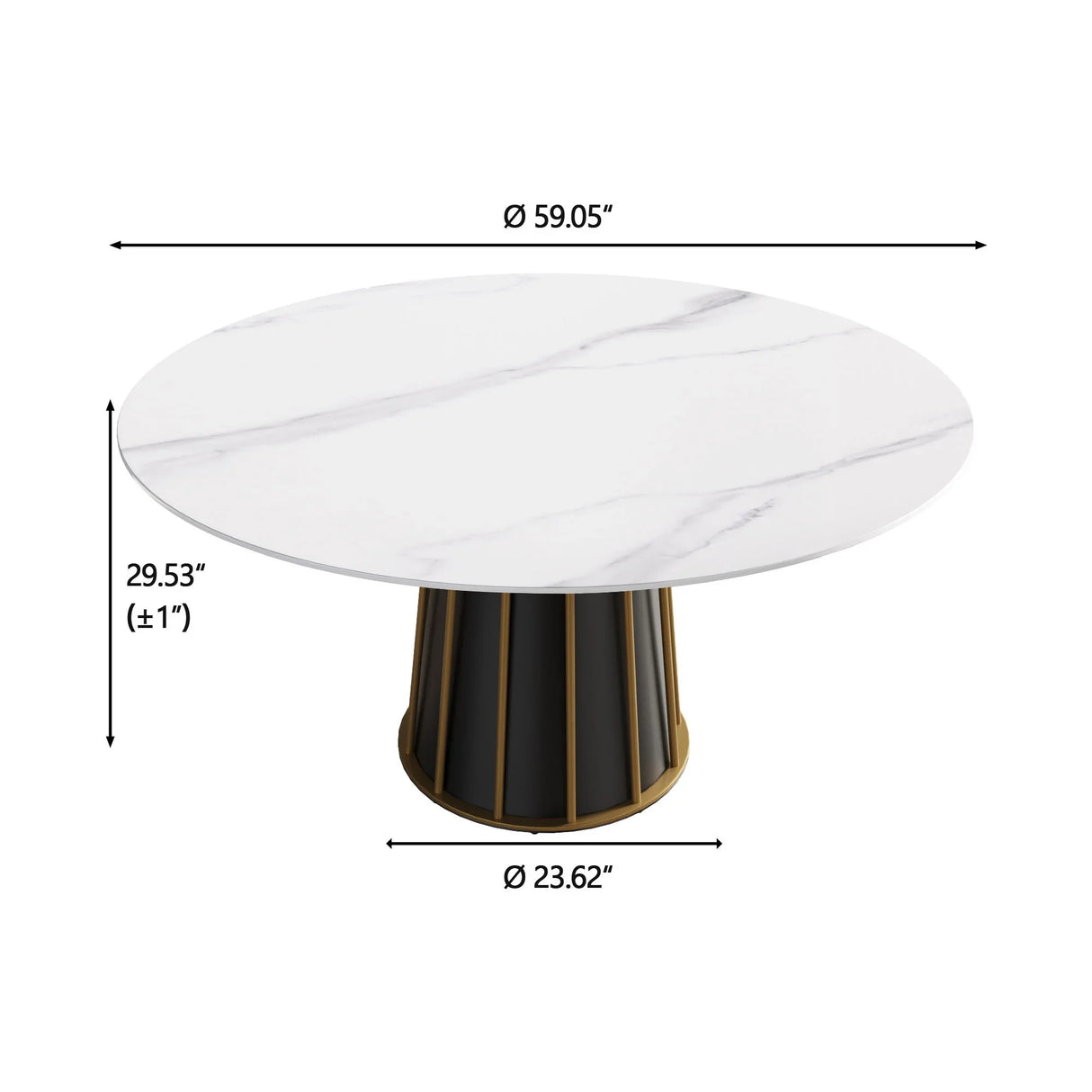 59.05" Modern Artificial Stone Round Panel Metal Iron Base Dining Table, Can Accommodate 8 People, (Not Including Chairs) - White / Black - Furniture Home Direct