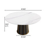59.05" Modern Artificial Stone Round Panel Metal Iron Base Dining Table, Can Accommodate 8 People, (Not Including Chairs) - White / Black - Furniture Home Direct