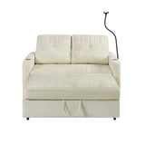 Sleeper Sofa With Adjustable Backrest, Two Cup Holders, Phone Holder, Three Charging Ports And Side Storage Pockets- Beige - Furniture Home Direct