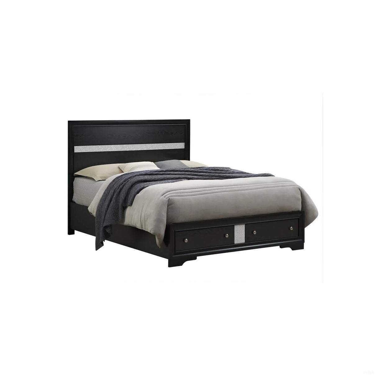 Madrid - Queen Bed With Storage Drawers And Nickel Handles - Black - Furniture Home Direct
