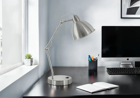 Lighting, Table Lamp, USB Port Included, Nickel Metal, Nickel Shade, Modern - Silver - Furniture Home Direct