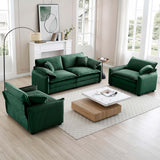 Corduroy Loveseat and 2 Chair Set - Green - Furniture Home Direct