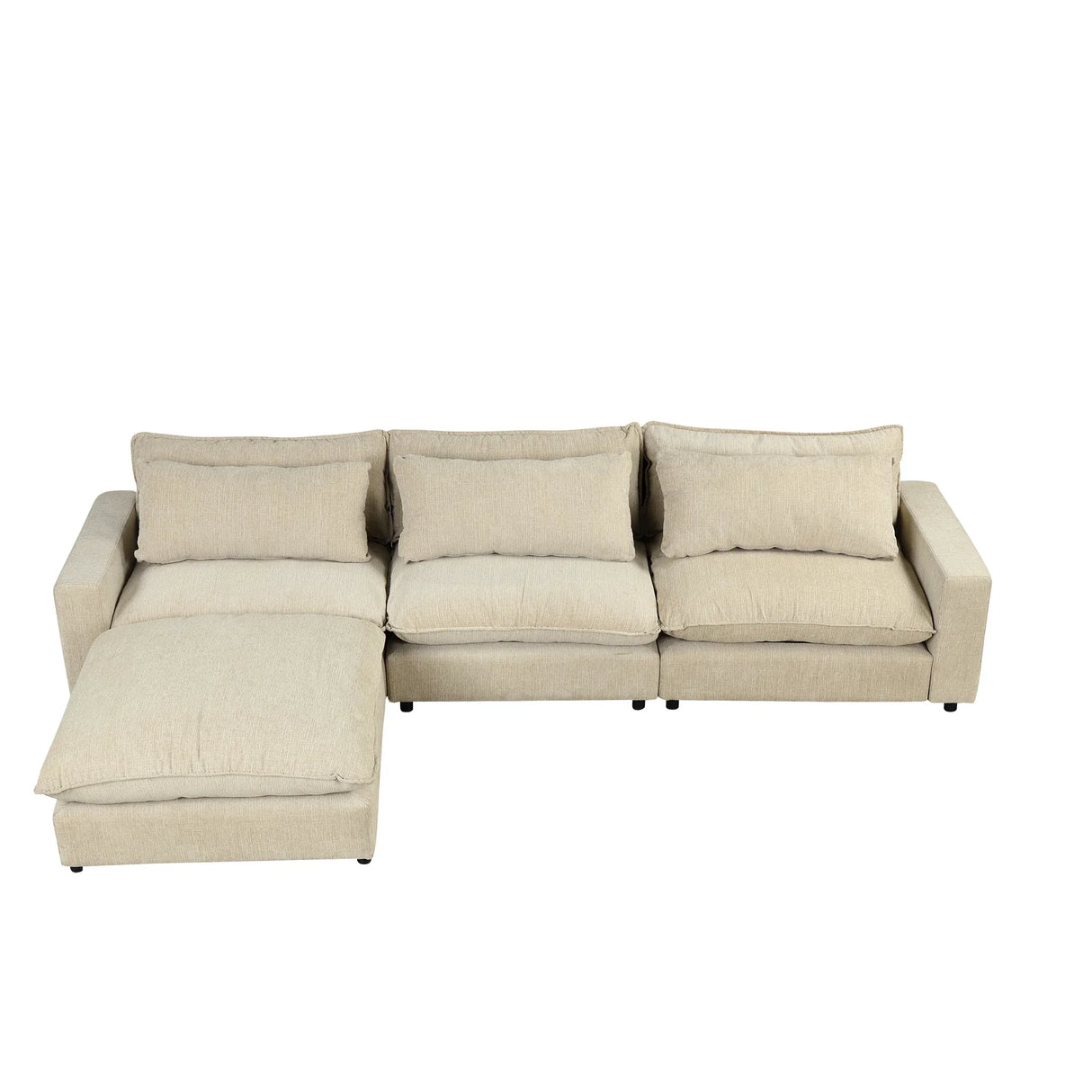 Cloud Sectional with Ottoman, Charging Ports and Three Back Pillows - Beige - Furniture Home Direct