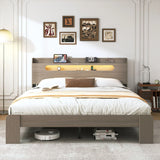King Size Platform Bed Frame With Storage LED Light Headboard And Usb, Noise Free - Dark Gray - Furniture Home Direct