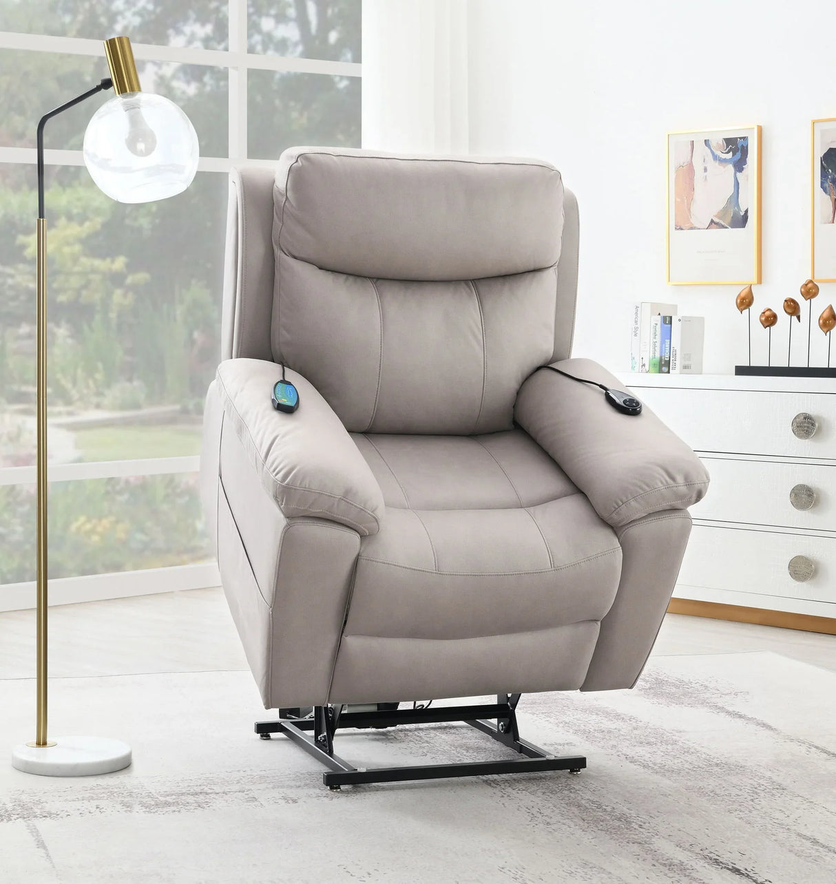 Chriki - Polished Microfiber Power Motion Recliner With Lift Heating Massage Chair - Furniture Home Direct