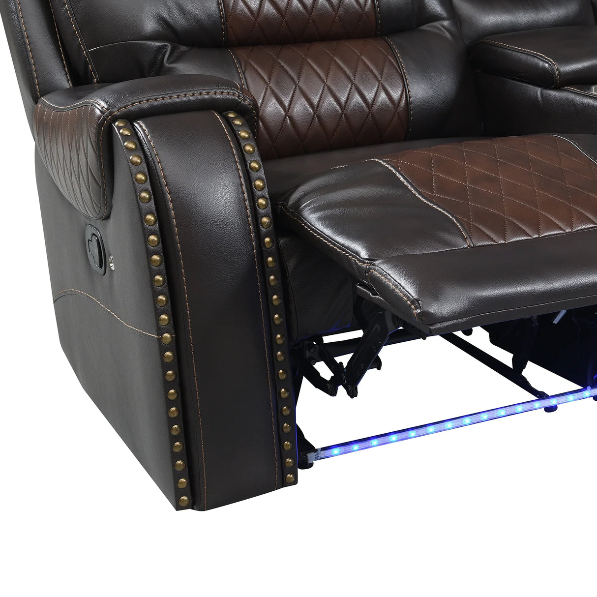 Sectional Sofa with Manual Recline LED Lights Black Brown - Furniture Home Direct