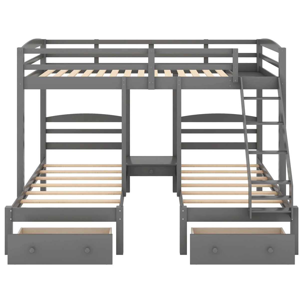Full Over Twin & Twin Bunk Bed, Triple Bunk Bed With Drawers - Gray - Furniture Home Direct