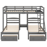 Full Over Twin & Twin Bunk Bed, Triple Bunk Bed With Drawers - Gray - Furniture Home Direct