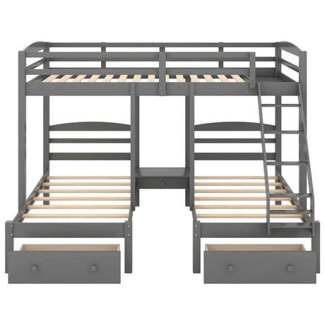 Full Over Twin & Twin Bunk Bed, Triple Bunk Bed With Drawers - Gray - Furniture Home Direct