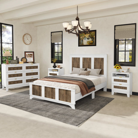 Bedroom Set Full Size Bed Dresser Nightstands Wood White - Furniture Home Direct
