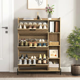 Shoe Cabinet with 3 Flip Drawers & Open Shelves, Modern Entryway Shoe Storage Cabinet Slim, Narrow Hidden Shoe Rack for Heels, Boots, Slippers, Wood Freestanding Shoe Organizer for Entrance - Furniture Home Direct