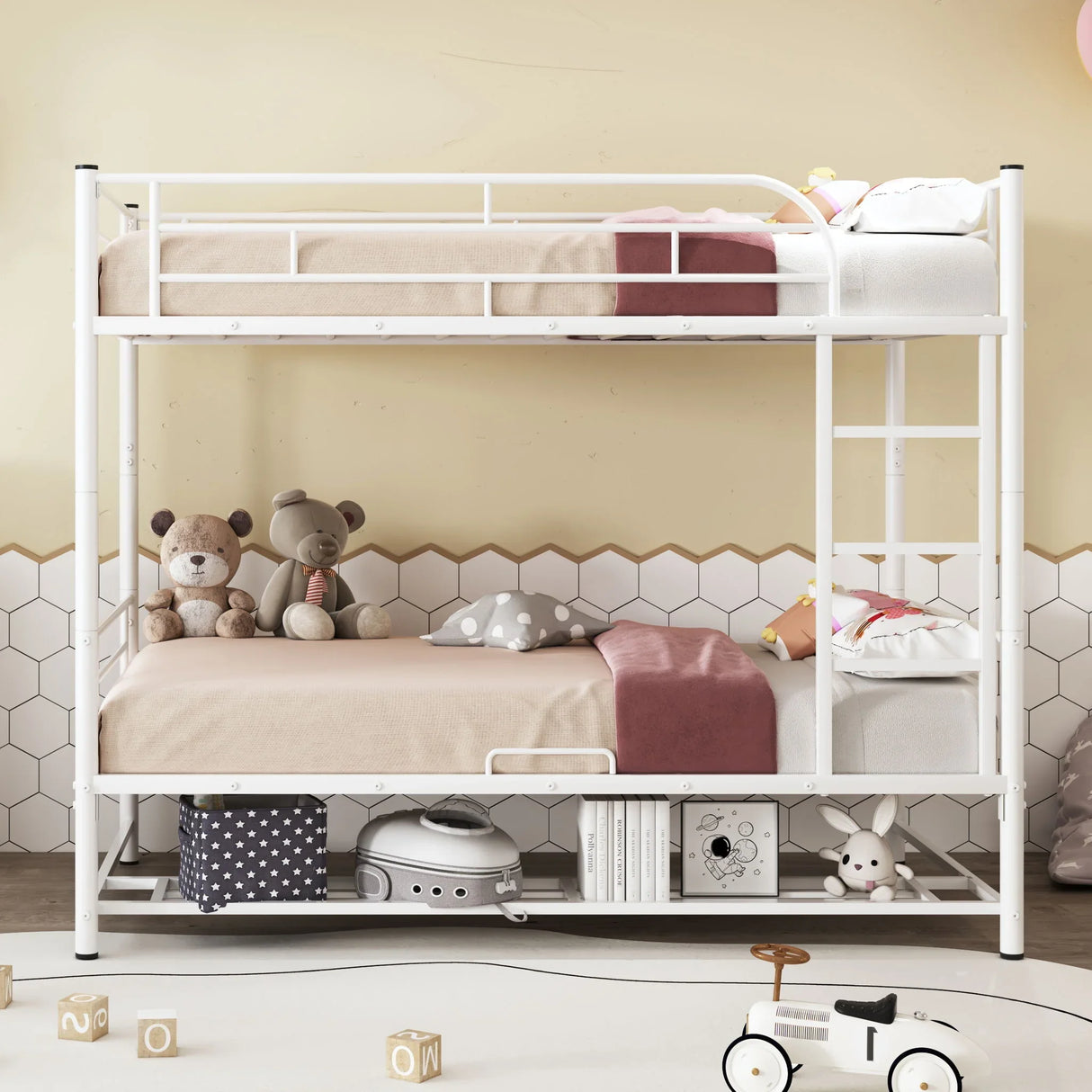 Metal Bunk Bed & Shelf And Guardrails - Furniture Home Direct