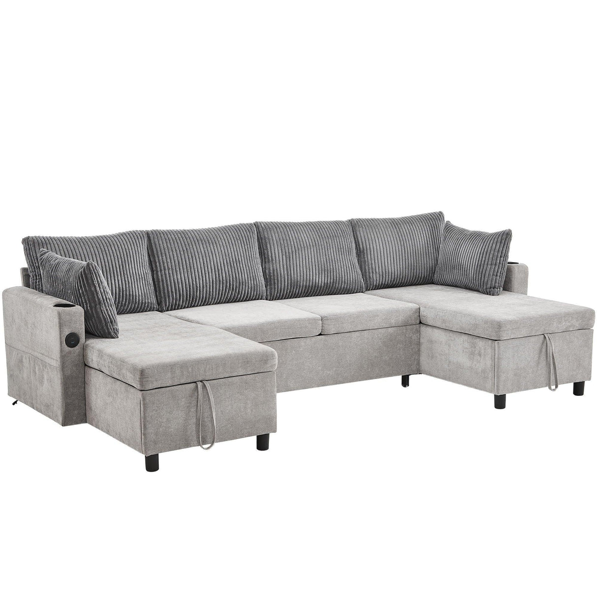 Sectional Sofa Pull Out Sofa Bed Versatile Sofa Sleeper With Large Storage Space, Two USB Ports And Two Cup Holders For Living Room - Furniture Home Direct