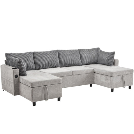 Sectional Sofa Pull Out Sofa Bed Versatile Sofa Sleeper With Large Storage Space, Two USB Ports And Two Cup Holders For Living Room - Furniture Home Direct