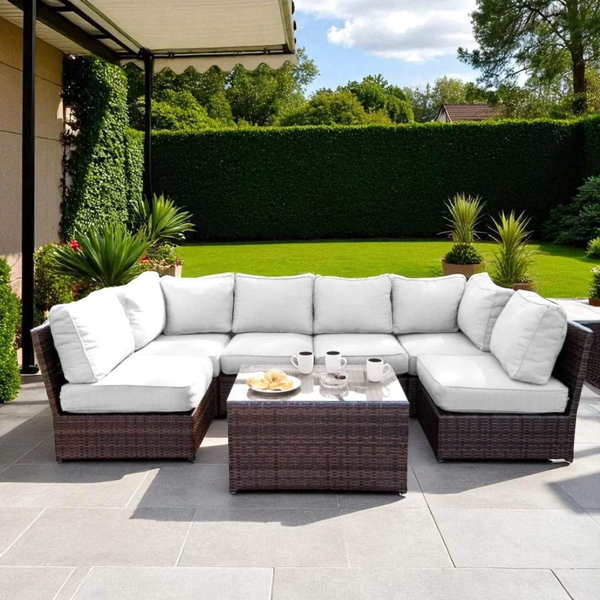 Comfortable Modern Patio Rattan Sectional Set With Cushions - Furniture Home Direct