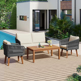 4-Piece Patio Conversation Set with Loveseat, 2 Chairs, Coffee Table + Cushions - Gray - Furniture Home Direct