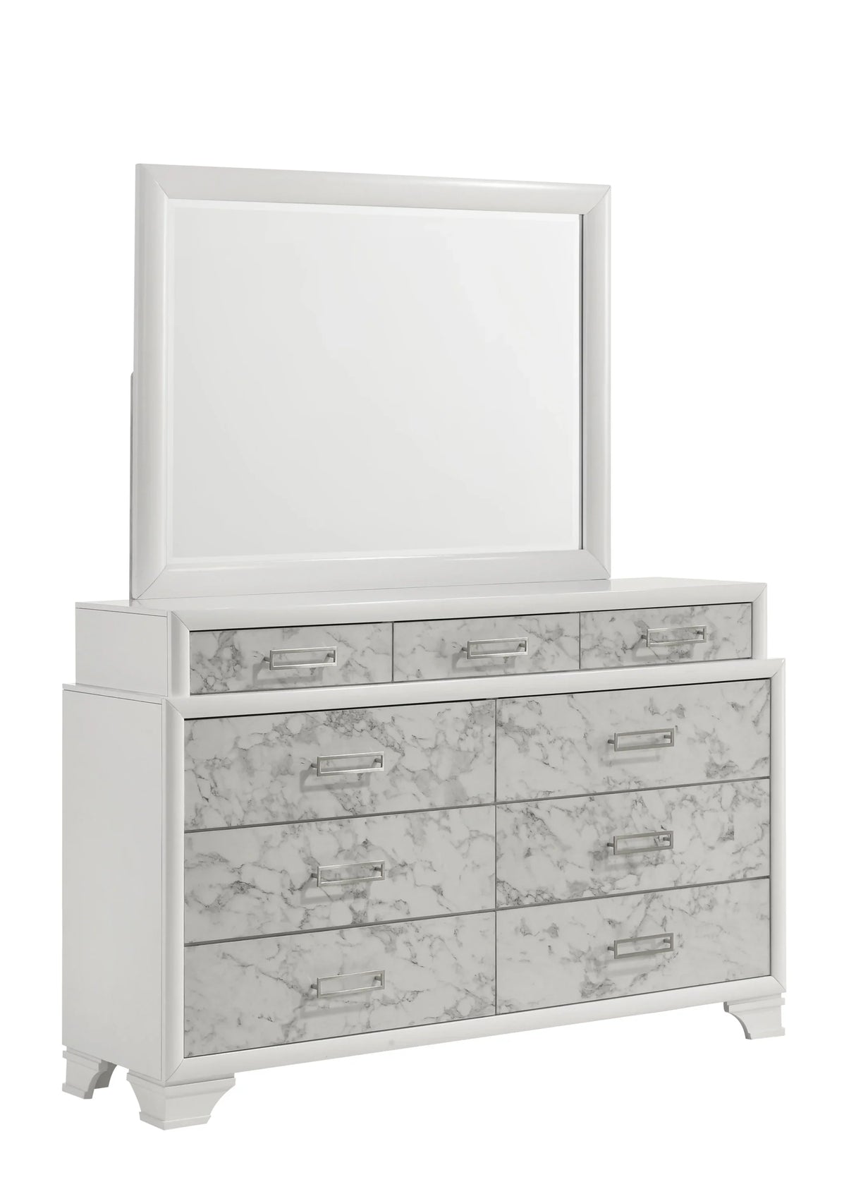 Queen Bed With Storage Drawers Modern Marble Finish White - Furniture Home Direct
