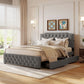 Upholstered Platform Bed With 2 Drawers And 2 Sets Of USB Ports On Each Side, Linen Fabric - Furniture Home Direct