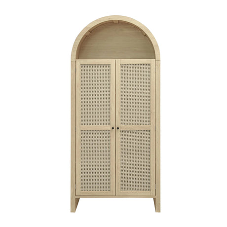 Tall Arched Kitchen Pantry, Arched Storage Display Cabinet With 2 Drawers & Adjustable Shelves, Rattan Door Versatile Storage Cabinet For Kitchen, Dining Room - Natural - Furniture Home Direct