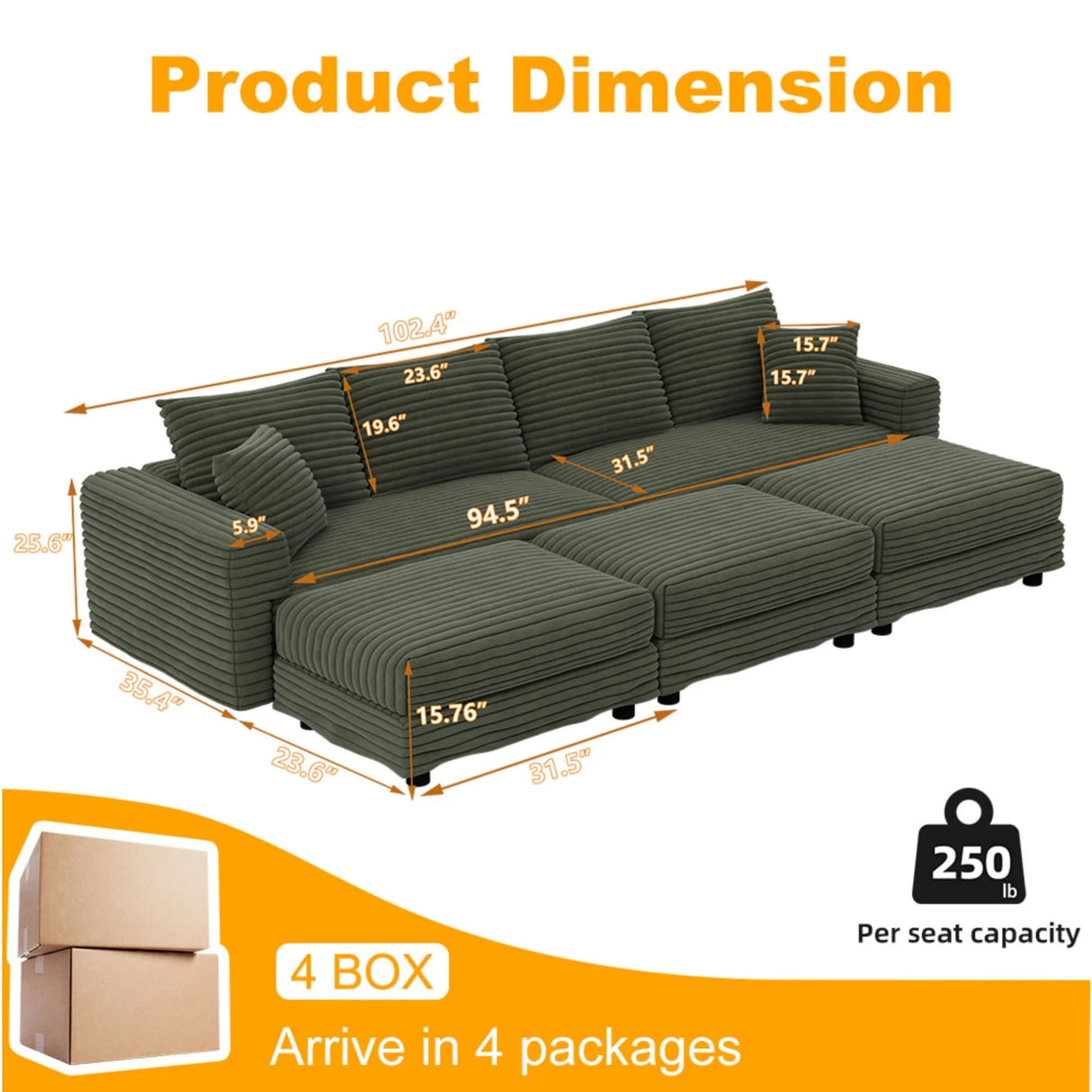 Deep Seat Convertible Sofa With Soft Pillows And Ottomans - Furniture Home Direct