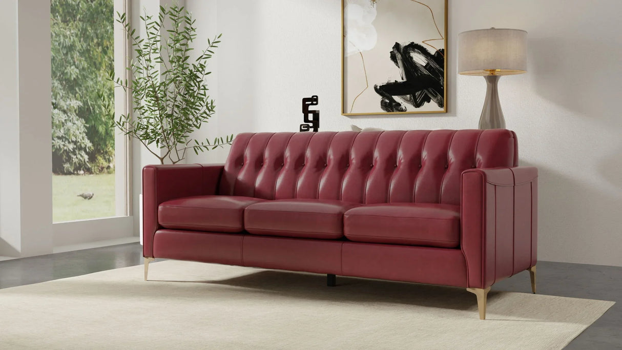 Mid-Century Tufted Leather Sofa - Furniture Home Direct