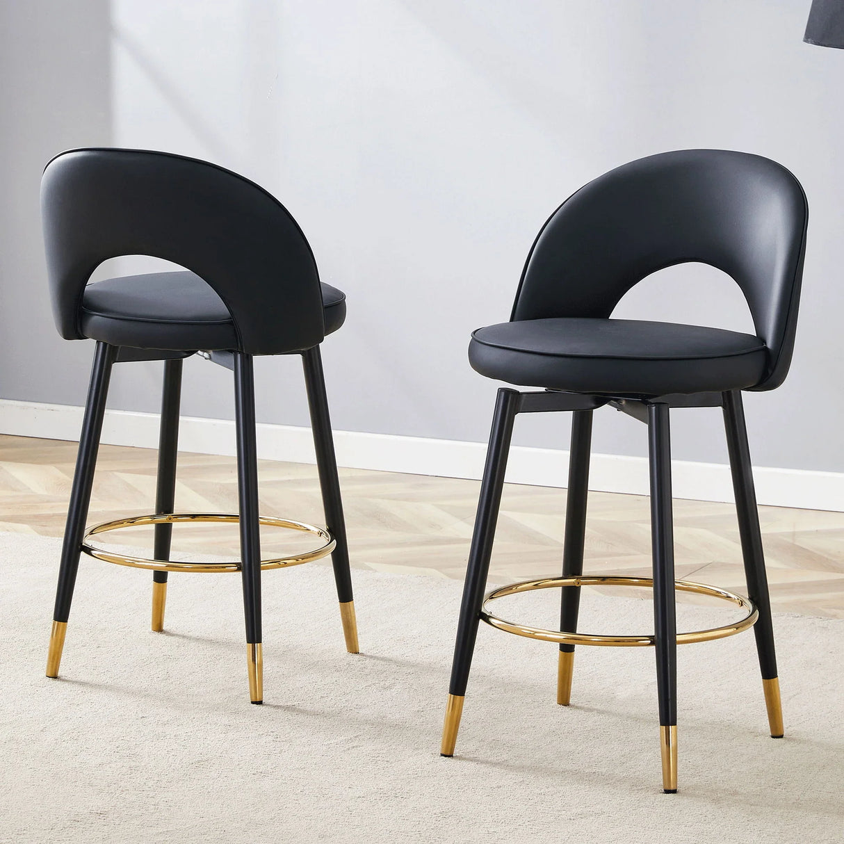 Modern Upholstered 360° Rotatable Bar Chair With Metal Legs For Dining Room (Set of 2) - Furniture Home Direct