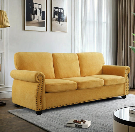 Soft Sofa, Upholstered 3 Seater Couch With High Density Foam, Loose Back Cushions And Turned Legs - Furniture Home Direct