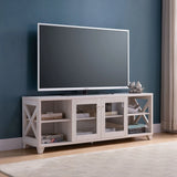 Farmhouse Home Entertainment Center, TV Stand With 4 Shelves And Transparent Center Cabinet - White Oak - Furniture Home Direct