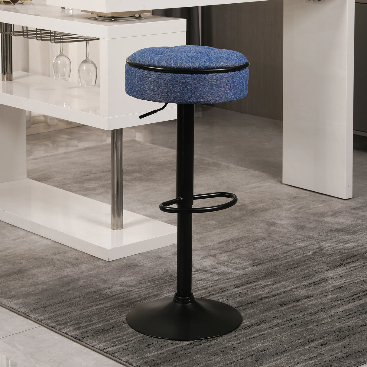 Counter Stool Set Round Upholstered Bar Stools Kitchen Blue - Furniture Home Direct