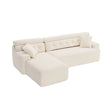 Ly 029B Convertible Chaise Sectional Sofa Full Compression Sponge Modular Couch Cloud 3 Seater Wood Grain Chenille 2 Pillows - Antique White - Furniture Home Direct