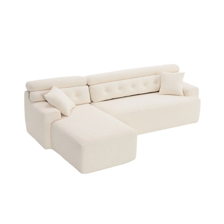 Ly 029B Convertible Chaise Sectional Sofa Full Compression Sponge Modular Couch Cloud 3 Seater Wood Grain Chenille 2 Pillows - Antique White - Furniture Home Direct