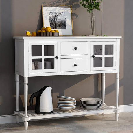 Hearth & Haven Stella Buffet Storage Cabinet With Bottom Shelf, White - Furniture Home Direct