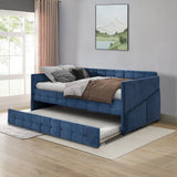 Upholstered Twin Size Daybed Bed Frame (Corner Bed) With Trundle, Velvet Fabric, Studding Design, No Box Spring Required - Furniture Home Direct